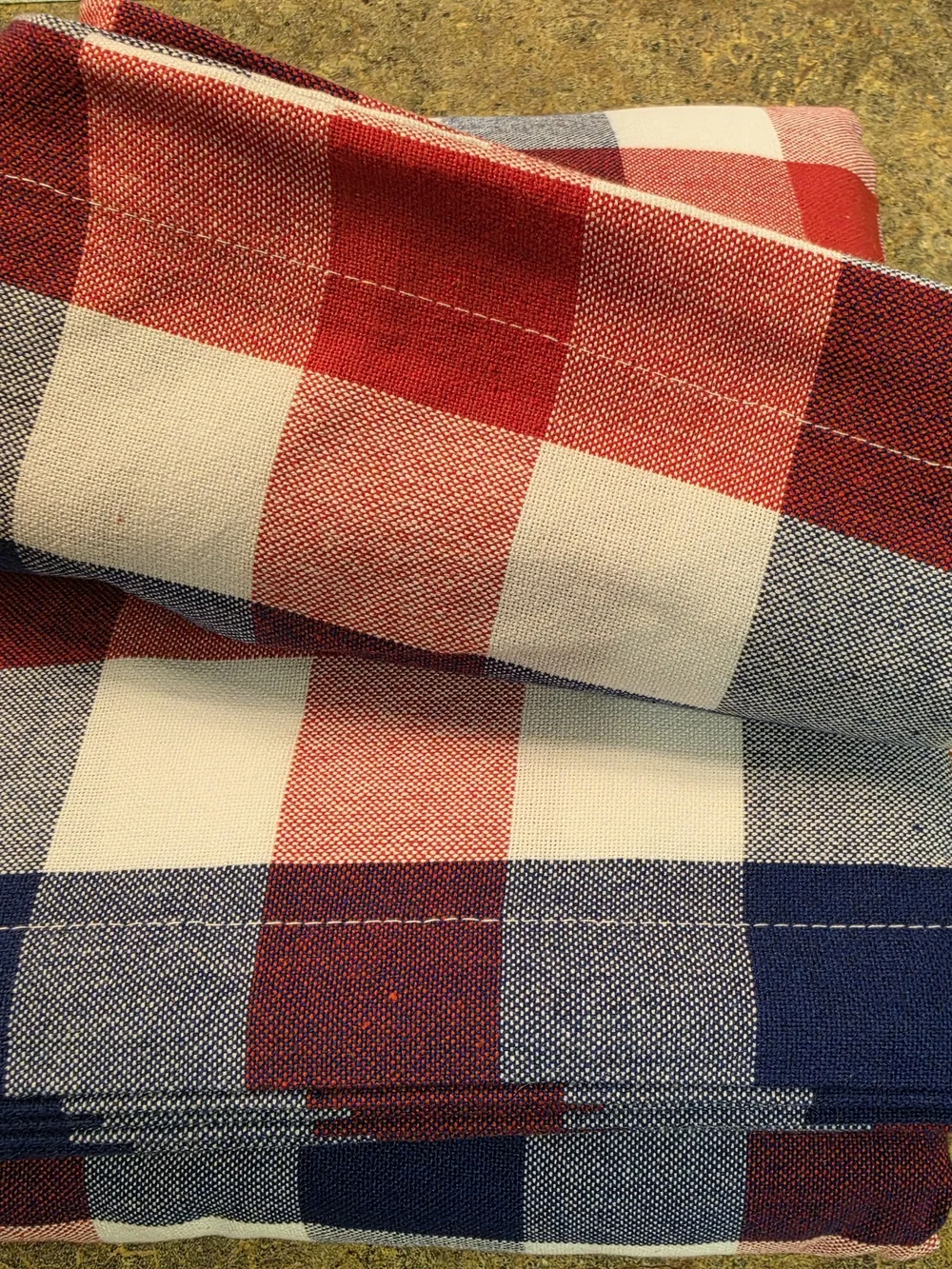 PurpleEssences Red White Blue Buffalo Check Fabric Tablecloth